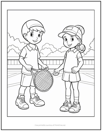 Kids Playing Tennis Coloring Page