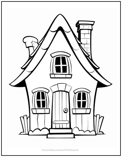 Whimsical Cottage Coloring Page