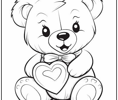 Baby Valentine Bear Coloring Page