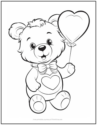 Heart Balloon Bear Coloring Page