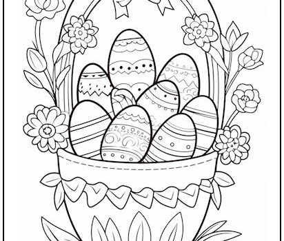 Easter Eggs in Basket Coloring Page