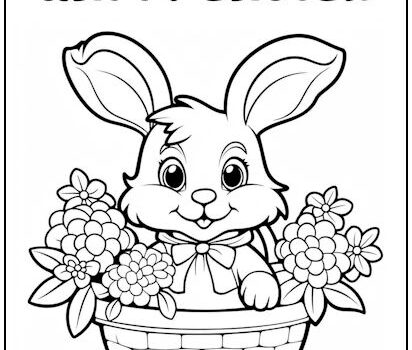 Happy Easter Bunny Basket Coloring Page