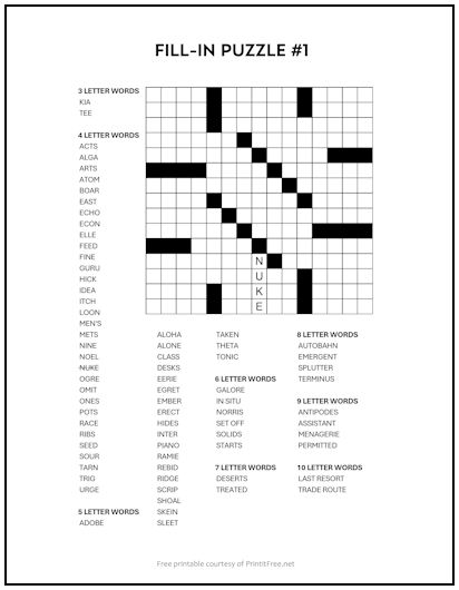 Fill In Puzzles Free Printable Astra edu pl
