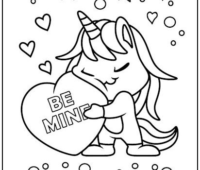 Candy Heart Unicorn Coloring Page