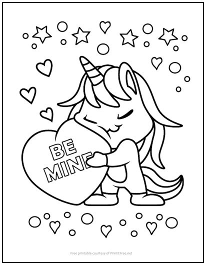 Candy Heart Unicorn Coloring Page