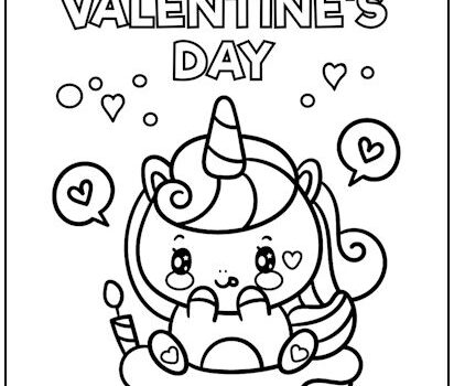 Happy Valentine’s Day Unicorn Coloring Page