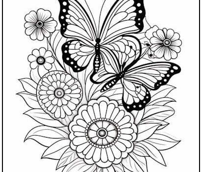 Butterflies and Flowers Coloring Page