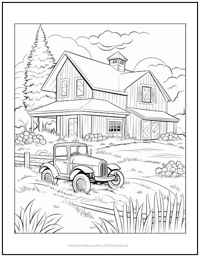 Farmhouse Scene Coloring Page