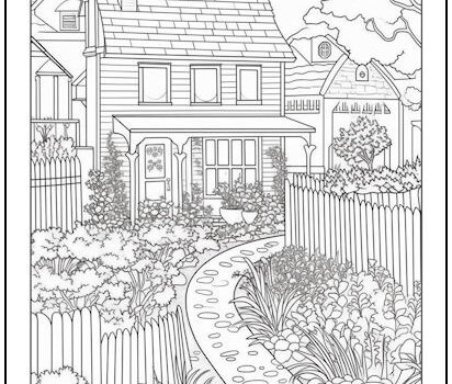 English Village Houses Coloring Page