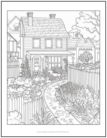 English Village Houses Coloring Page