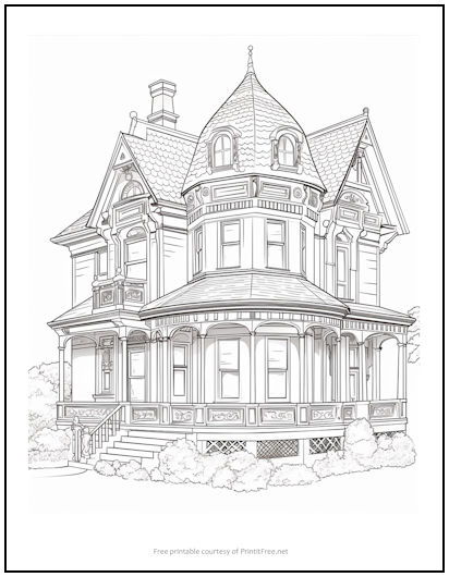 Large Victorian House Coloring Page