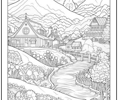Mountain Village Coloring Page