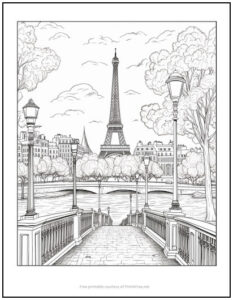Paris Scene Coloring Page | Print it Free