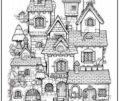 Whimsical Mansion Coloring Page