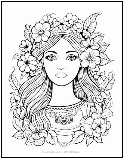Woman with Flowers Coloring Page