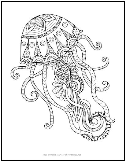 Zentangle Jellyfish Coloring Page
