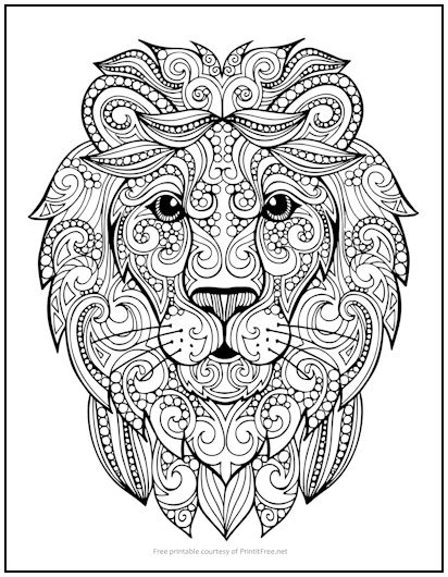 Zentangle Lion Coloring Page