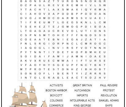Boston Tea Party Word Search Puzzle