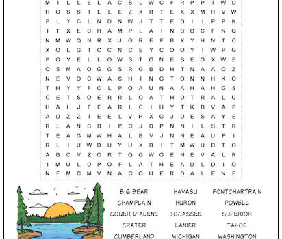 U.S. Lakes Word Search Puzzle