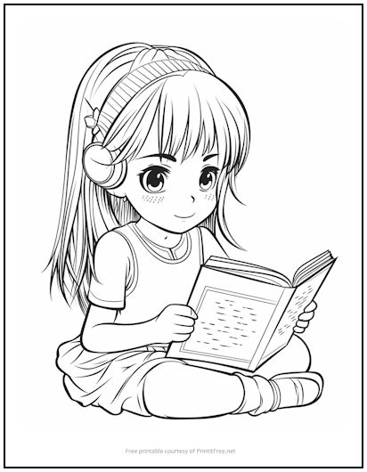 Girl with Book Coloring Page