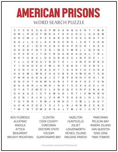 American Prisons Word Search Puzzle