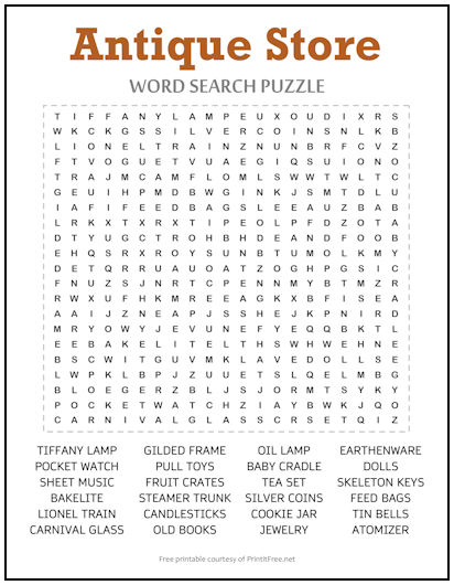 Antique Store Word Search Puzzle