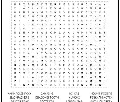 Appalachian Trail Word Search Puzzle