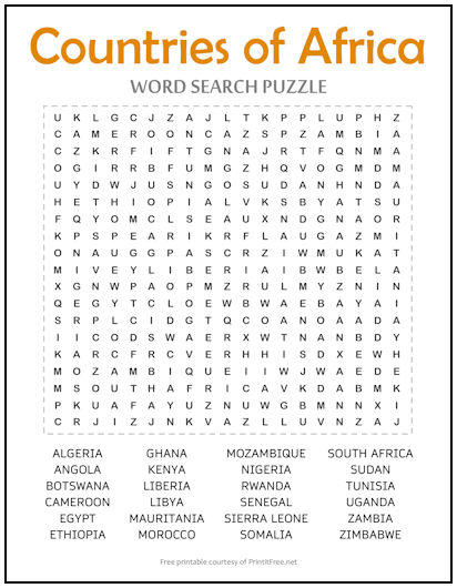 Countries of Africa Word Search Puzzle
