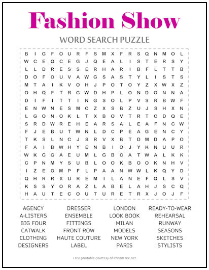 Fashion Show Word Search Puzzle