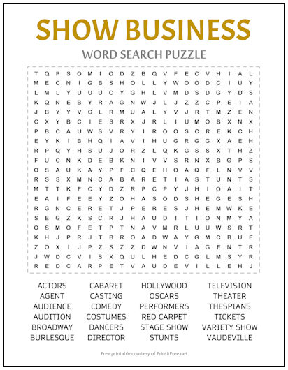 Show Business Word Search Puzzle