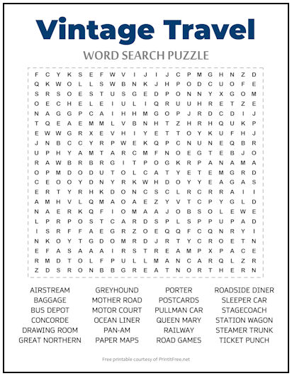 Vintage Travel Word Search Puzzle
