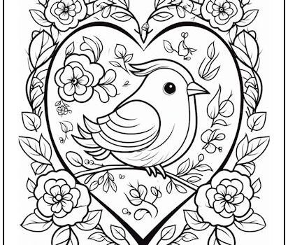 Bird with Heart Coloring Page