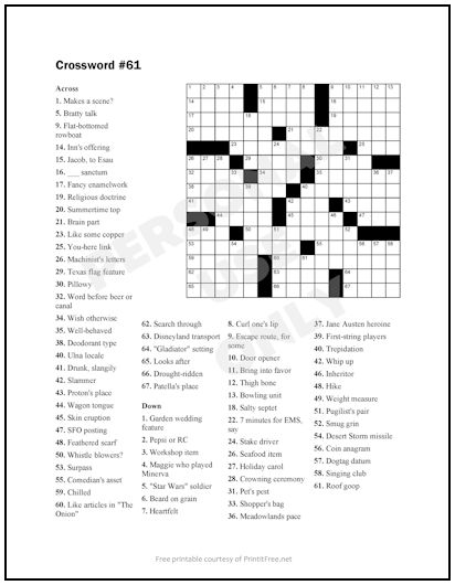Free Printable Adult Crossword Puzzle