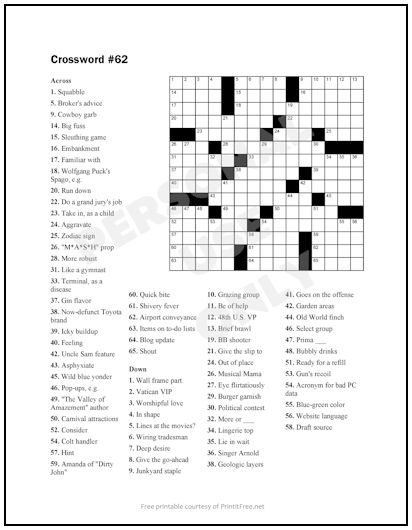 Free Printable Adult Crossword Puzzle