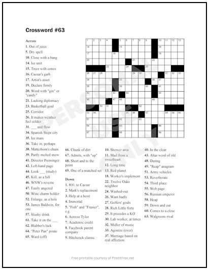Free Printable Adult Crossword Puzzle