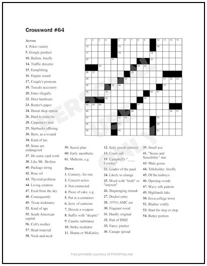 Free Printable Adult Crossword Puzzle