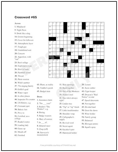 Free Printable Adult Crossword Puzzle