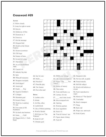 Free Printable Adult Crossword Puzzle