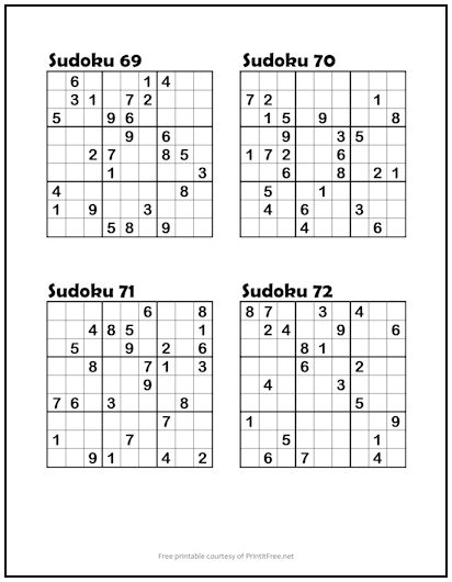 Sudoku Puzzles #69-72 (Easy)