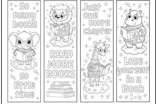 Reading Animals Bookmarks to Color