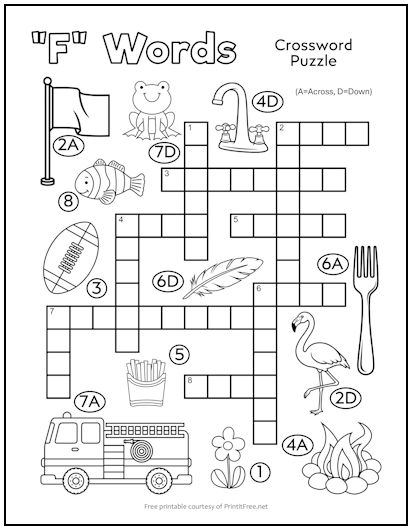 Letter "F" Words Crossword Puzzle for Kids