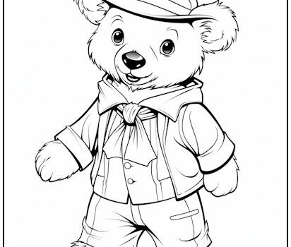 Bear in Coat and Hat Coloring Page
