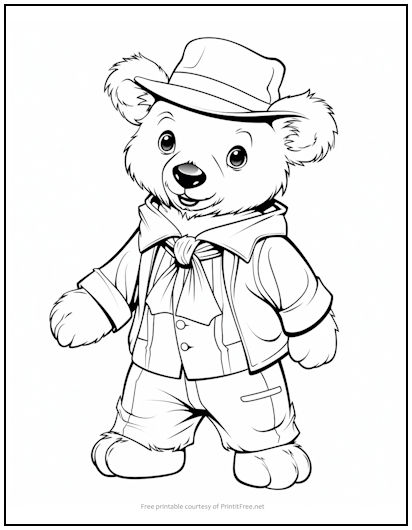 Bear in Coat and Hat Coloring Page