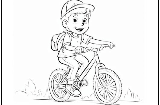 Boy on Bicycle Coloring Page