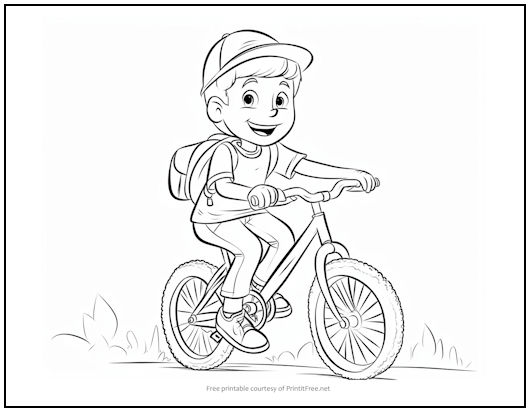 Boy on Bicycle Coloring Page