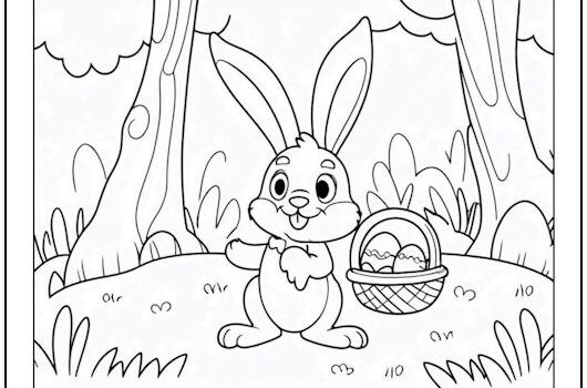Easter Bunny in Woods Coloring Page