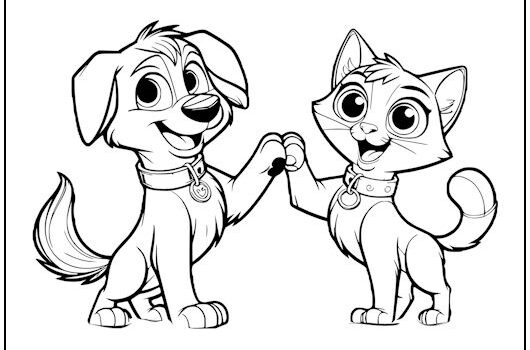 Cat and Dog Coloring Page