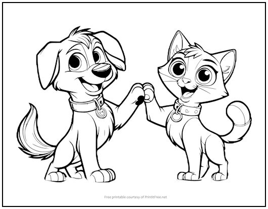 Cat and Dog Coloring Page