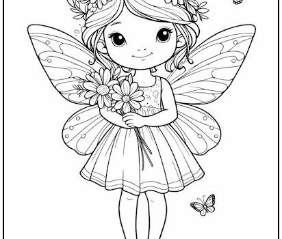 Fairy with Flowers Coloring Page