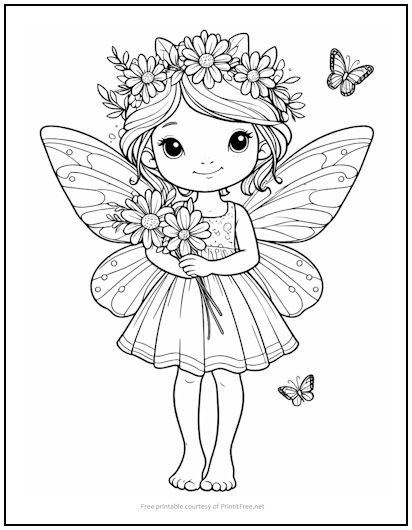 Fairy with Flowers Coloring Page